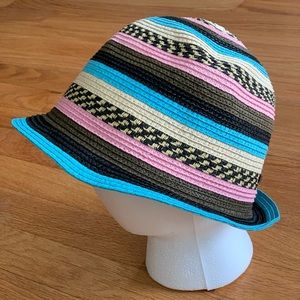 True Religion 100% Paper Straw Hat ~ L/XL  ~ Natural, Black, Pink & Blue Stripes